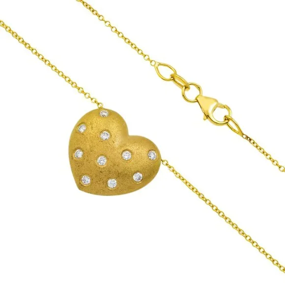 18k Yellow Gold Heart and Diamond Necklace
